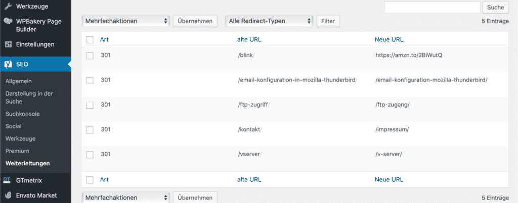 WordPress Redirect 2 Yoast für WordPress 301-redirect